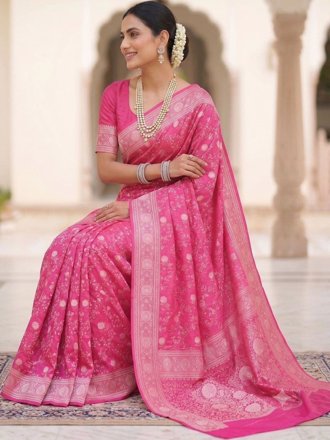 Milvia Ethnic Motifs Zari Silk Blend Designer Kanjeevaram Saree thumbnail 4