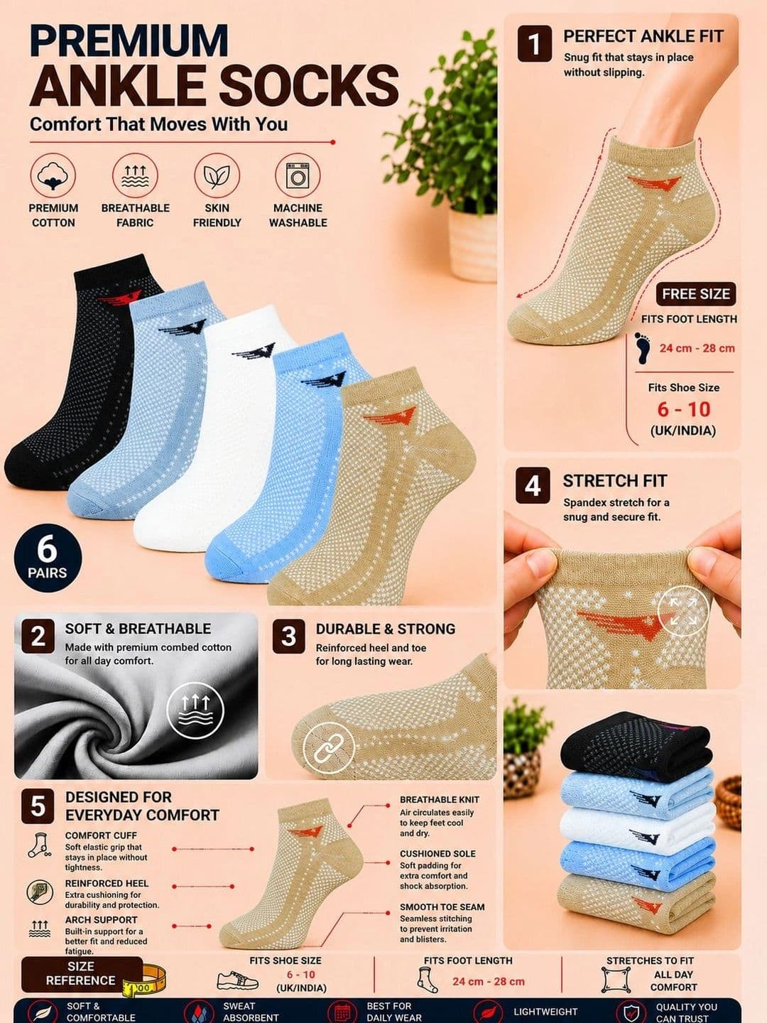 ADDOSSO Men Pack of 5 Cotton Assorted Patterned Ankle Length Socks thumbnail 2