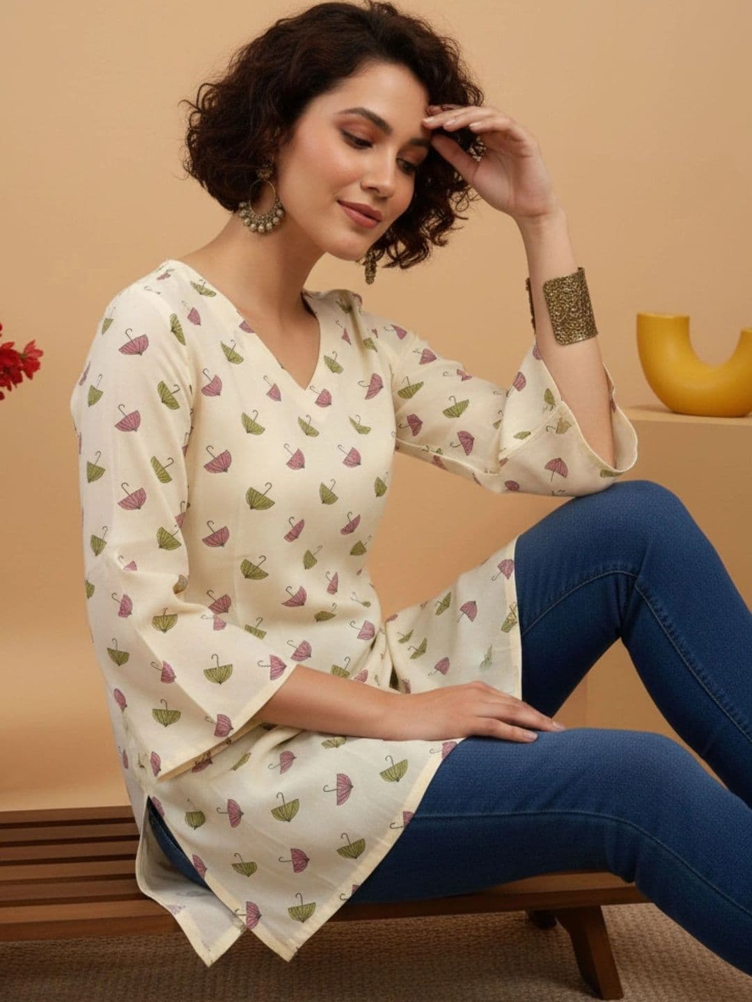 SURHI Women Printed Flared Sleeves Kurta thumbnail 5