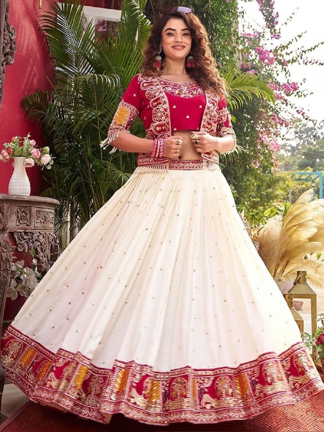 Shree Ram Creation Embroidered Thread Work Ready to Wear Lehenga & Blouse With Dupatta thumbnail 4