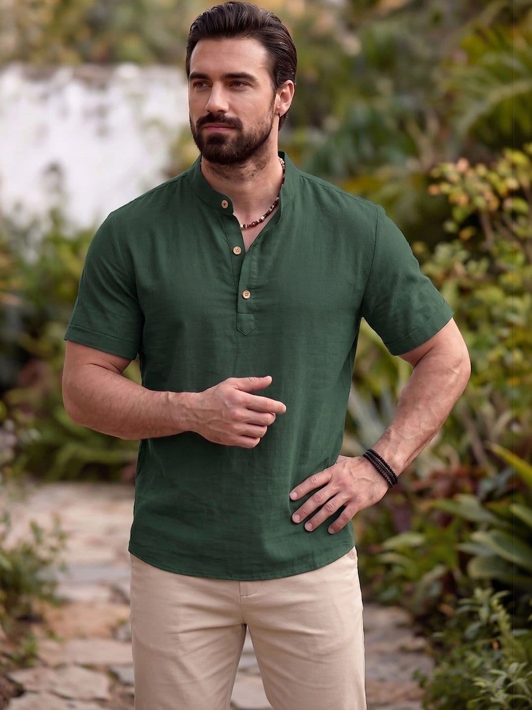 KNOWTED Men Cotton Blend Half Sleeve Short Kurta - view 1