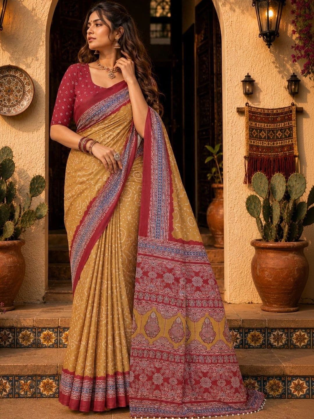 NIWAA Bandhani Silk Blend Bandhani Saree - view 1