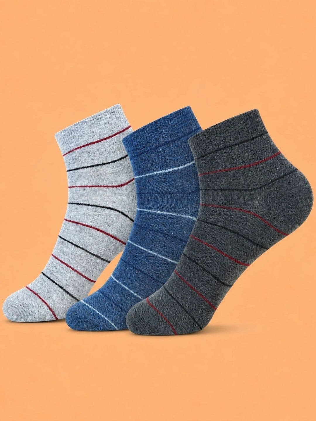 ADDOSSO Men Pack of 3 Cotton Assorted Striped Ankle Length Socks - view 1