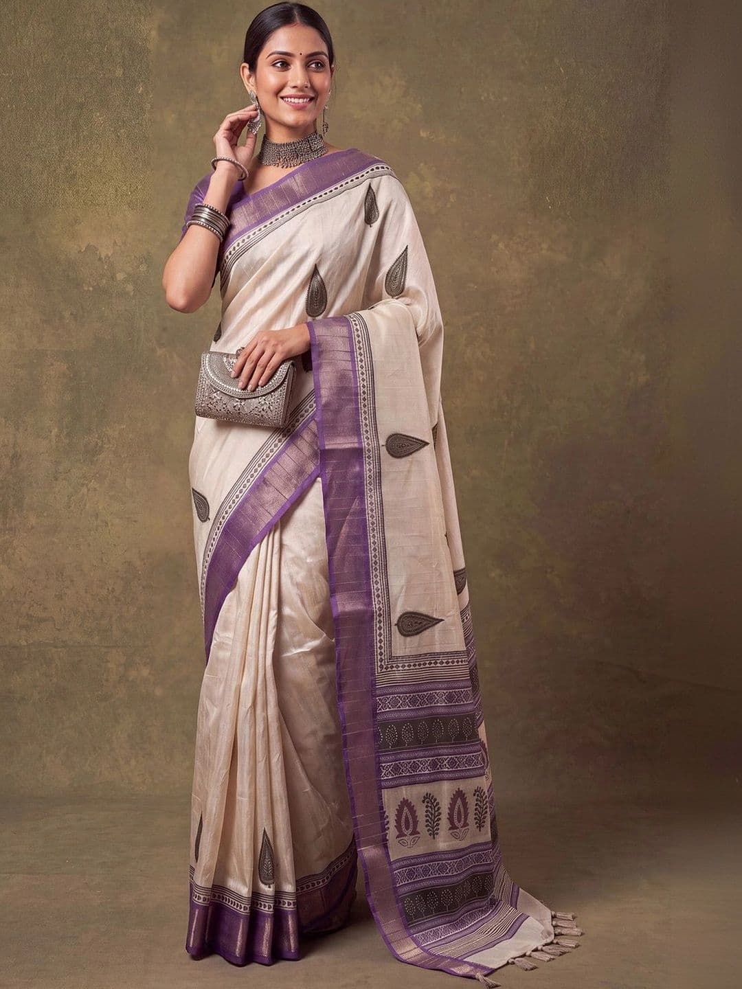 Anouk Ethnic Motifs Silk Cotton Designer Tussar Saree - view 1