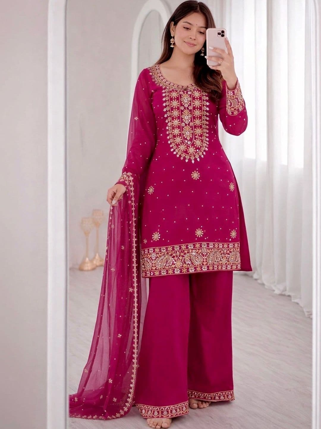 WOMEN WASTRA Women Ethnic Motifs Embroidered Regular Kurta with Palazzos & With Dupatta thumbnail 5