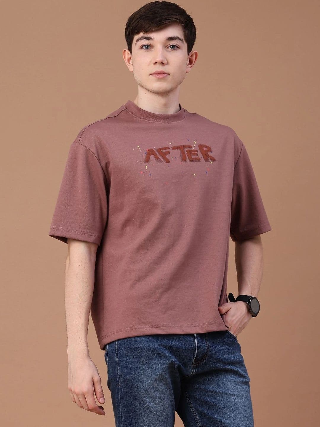 V-Mart Men Typography Printed Drop-Shoulder Sleeves T-shirt thumbnail 5