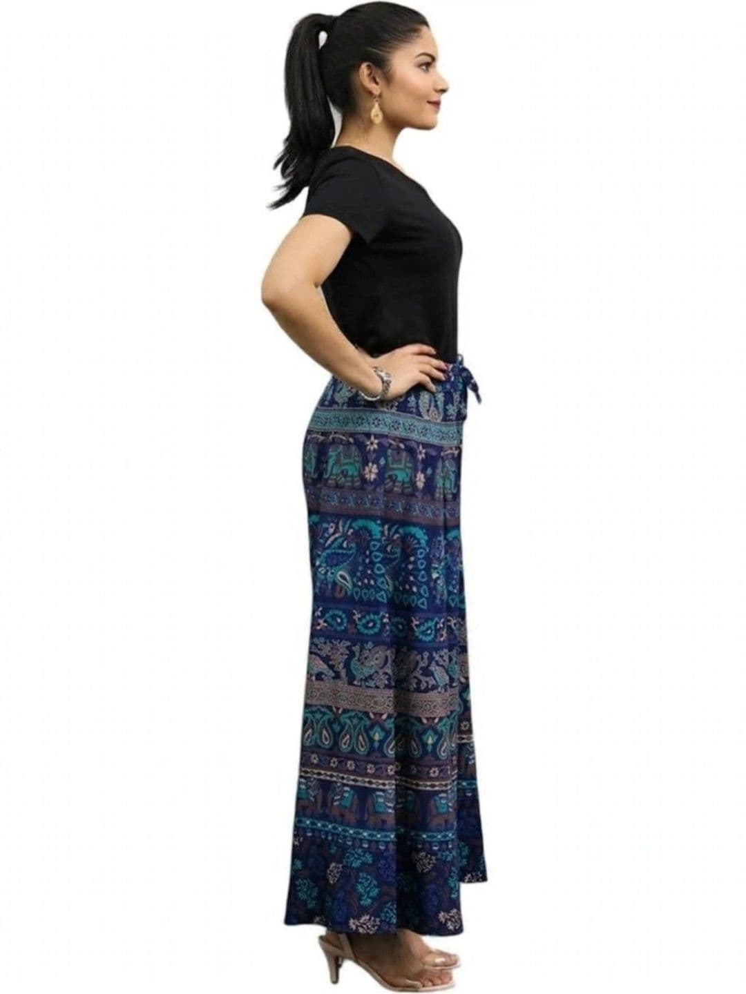 OUTER WEAR AYAM EXPORTS Women Ethnic Motifs Printed Knitted Ethnic Palazzos thumbnail 3