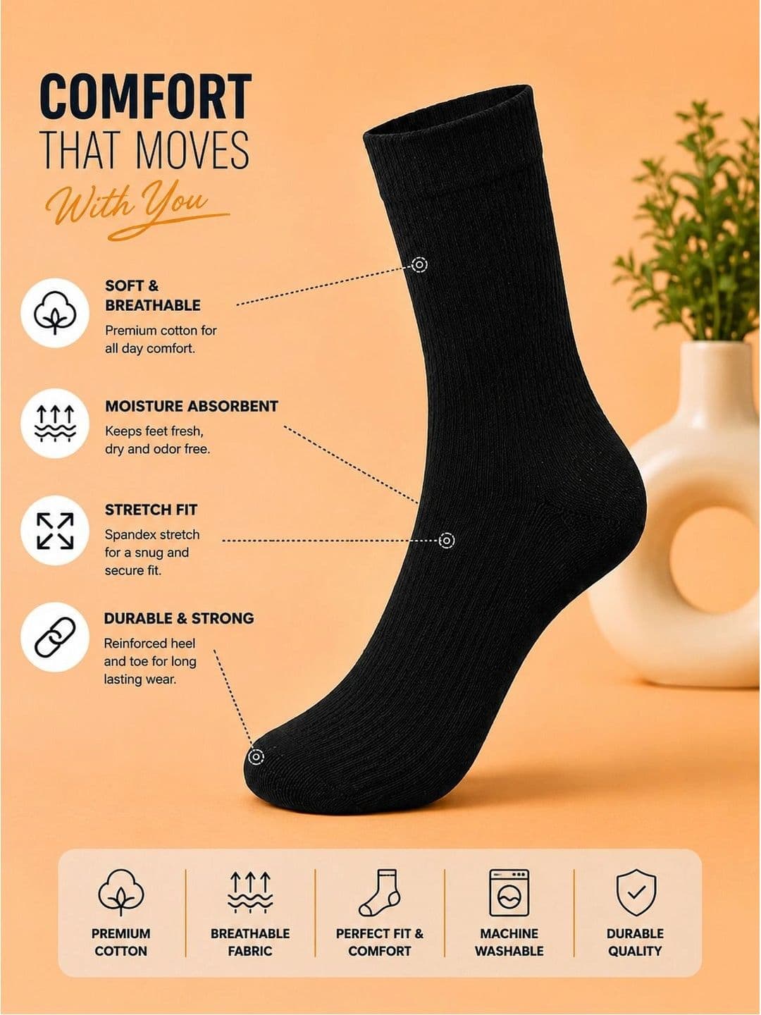 ADDOSSO Men Pack of 3 Cotton Assorted Striped Calf Length Socks thumbnail 3