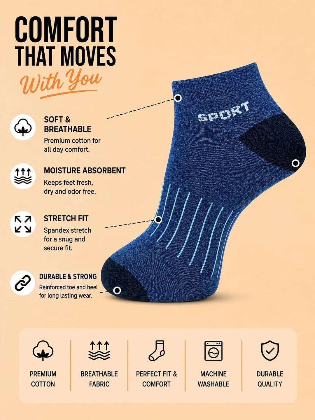 ADDOSSO Men Pack of 3 Cotton Assorted Patterned Ankle Length Socks thumbnail 5