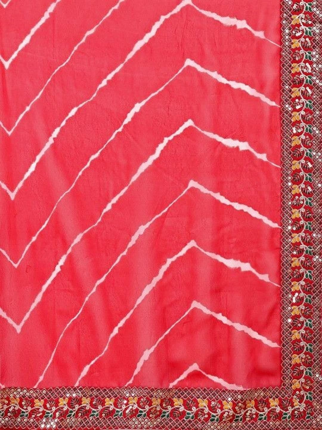 Leelavati Striped Printed Pure Georgette Bandhani Saree With Embroidered Border thumbnail 2