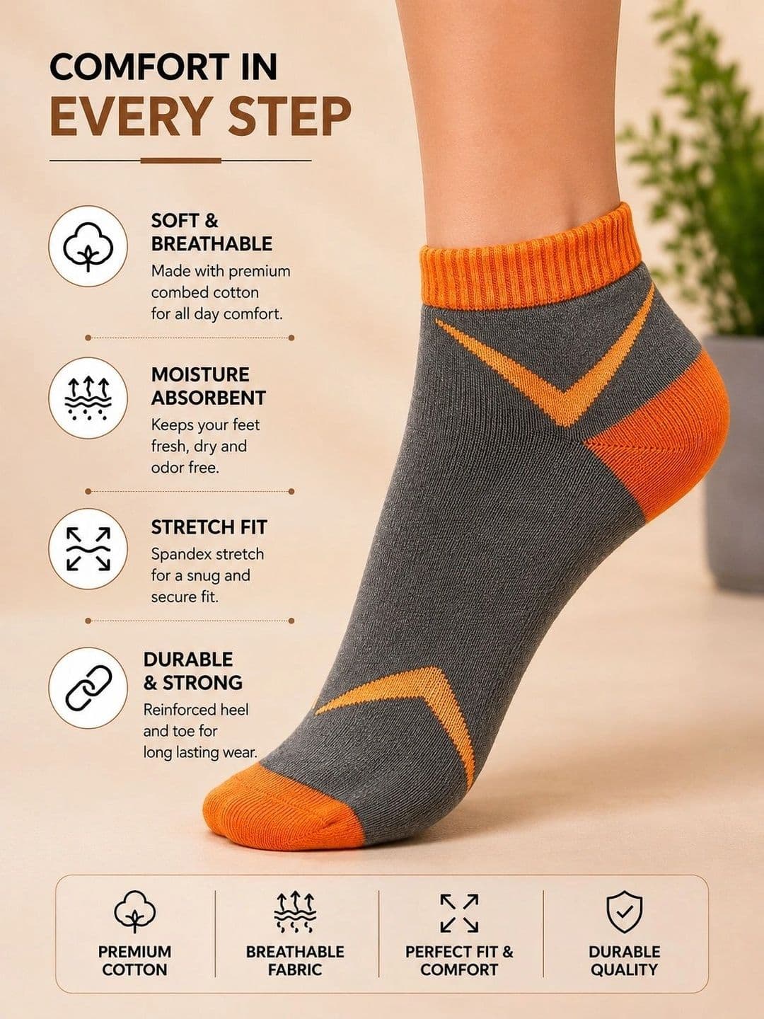 ADDOSSO Men Pack of 10 Cotton Assorted Patterned Ankle Length Socks thumbnail 5