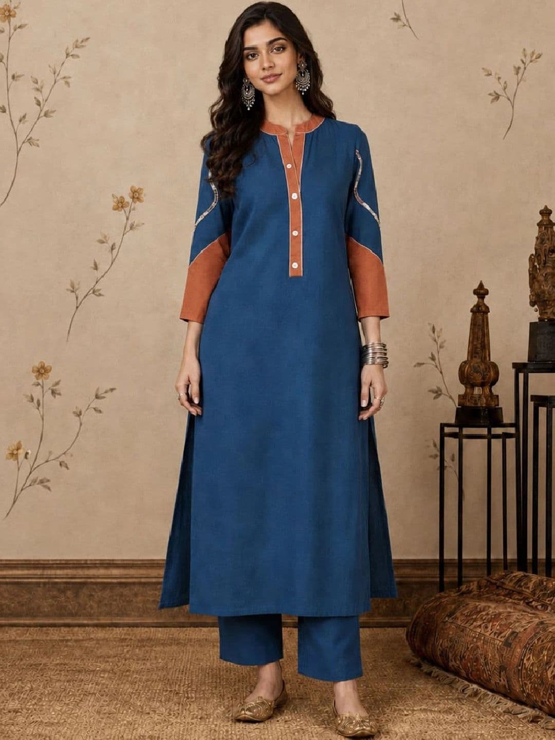 Varanga Women Regular Thread Work Kurta with Trousers - view 1