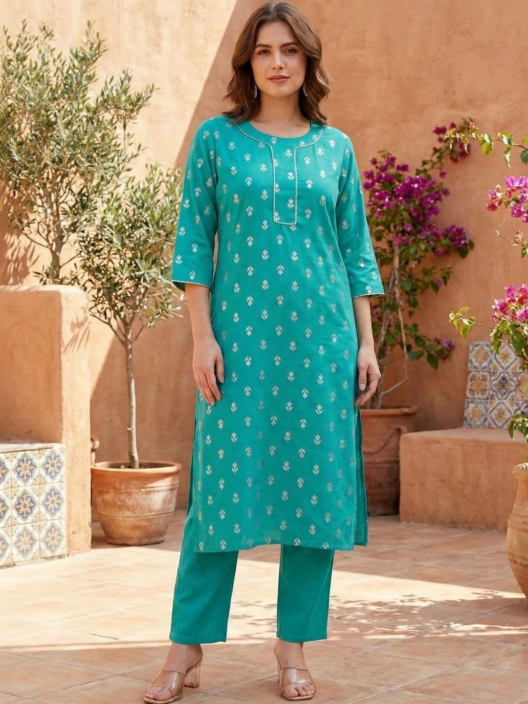 KALAMIR Women Ethnic Motifs Printed Regular Kurta with Trousers - view 1
