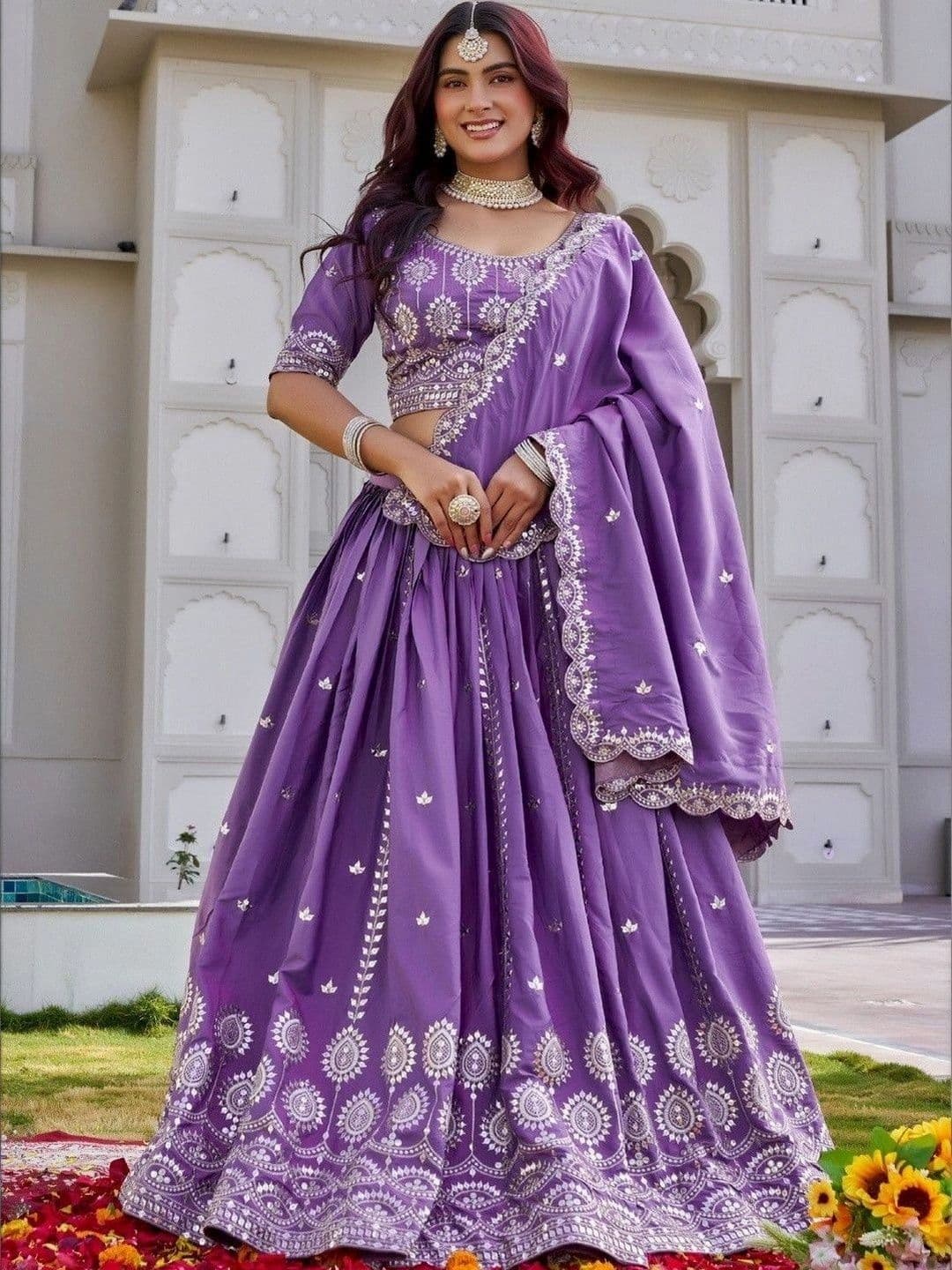 Shree Ram Creation Women Mirror Work Ready to Wear Lehenga & Blouse With Dupatta thumbnail 3