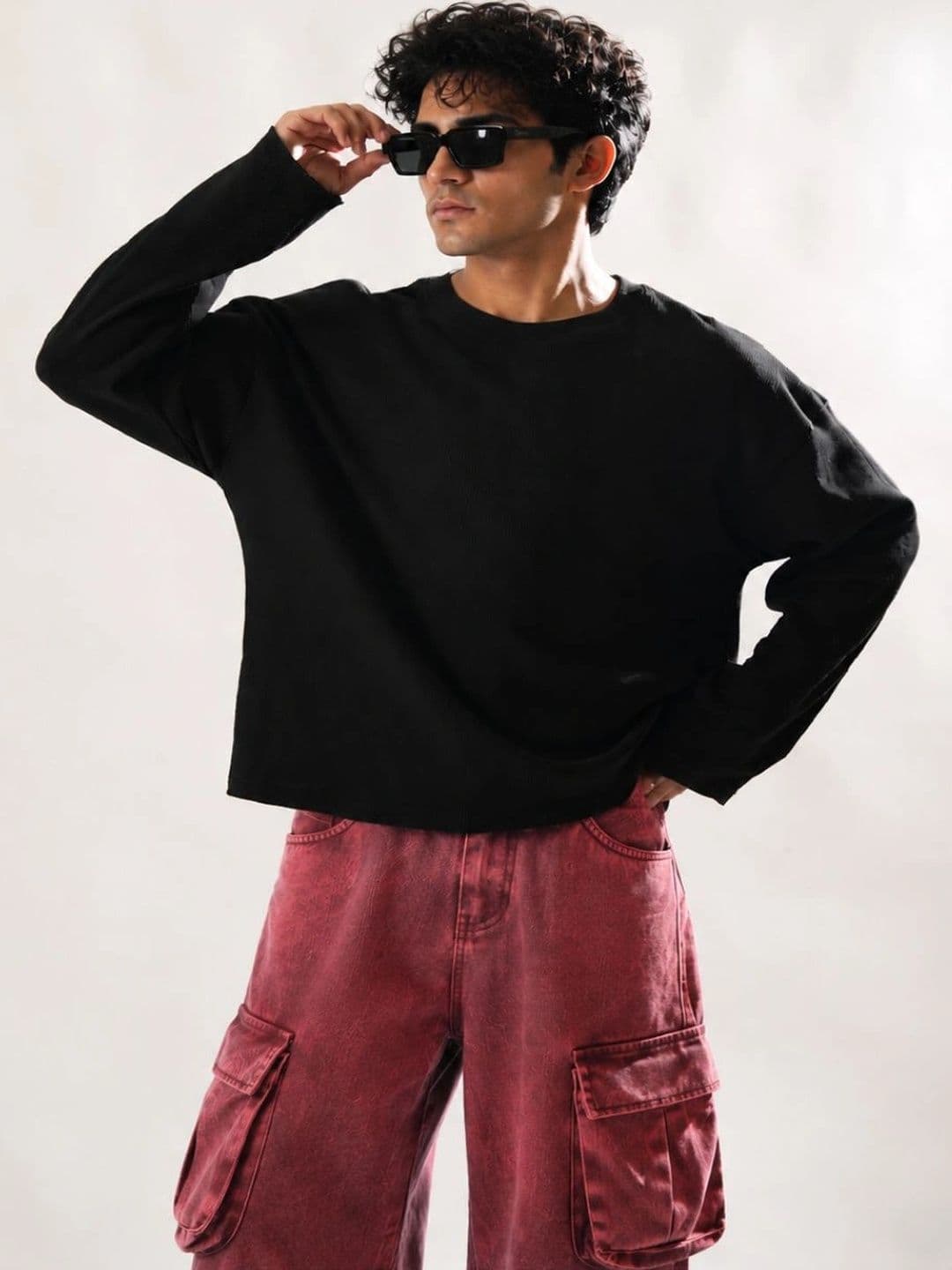 BEOVER Men's Black Boxy Crop T-shirt with Drop-Shoulder - view 1