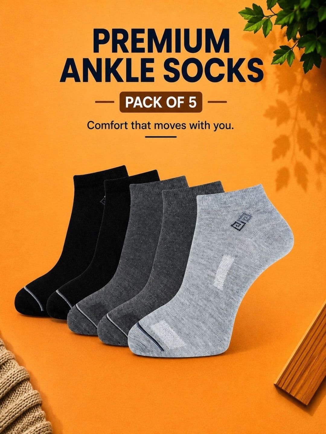 ADDOSSO Men Pack of 5 Cotton Assorted Patterned Ankle Length Socks thumbnail 5