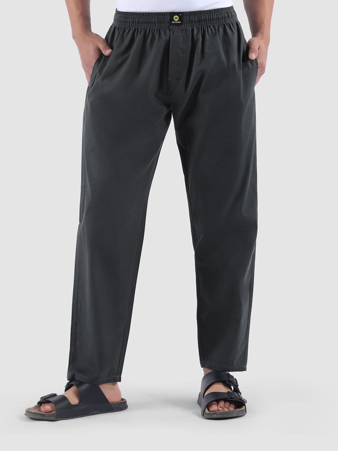 Beyoung Men Solid Grey Mid-Rise Pure Cotton Lounge Pant - view 1