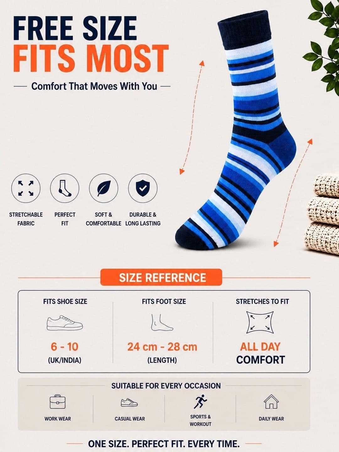 ADDOSSO Men Pack of 8 Cotton Assorted Striped Calf Length Socks thumbnail 4