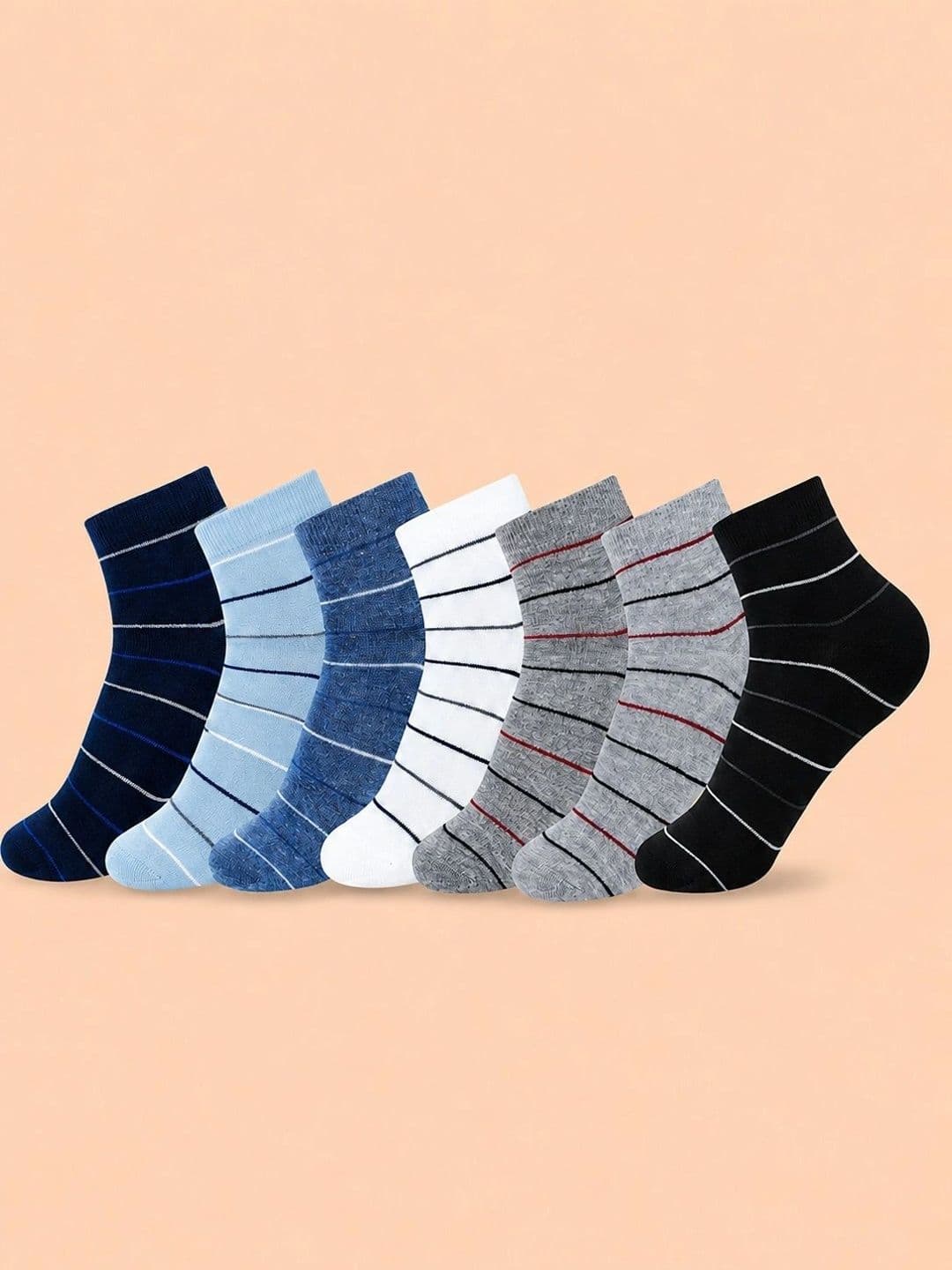 ADDOSSO Men Pack of 7 Cotton Assorted Striped Ankle Length Socks - view 1