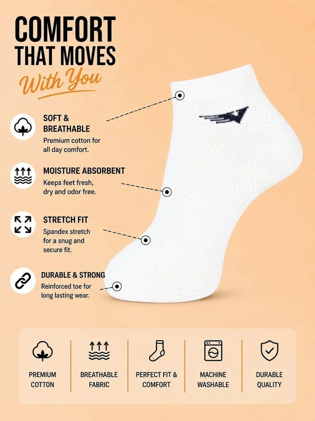 ADDOSSO Men Pack of 3 Cotton Assorted Ankle Length Socks thumbnail 4