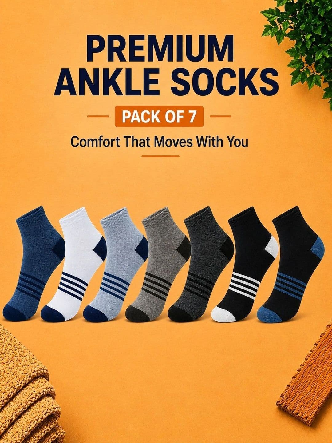 ADDOSSO Men Pack of 7 Cotton Assorted Striped Ankle Length Socks thumbnail 2