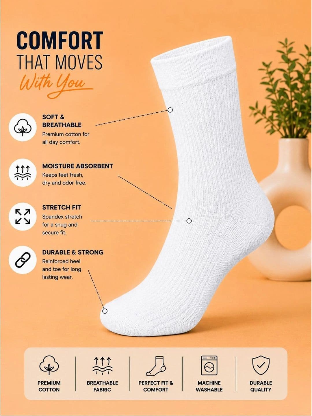 ADDOSSO Men Pack of 3 Cotton Assorted Calf Length Socks thumbnail 5