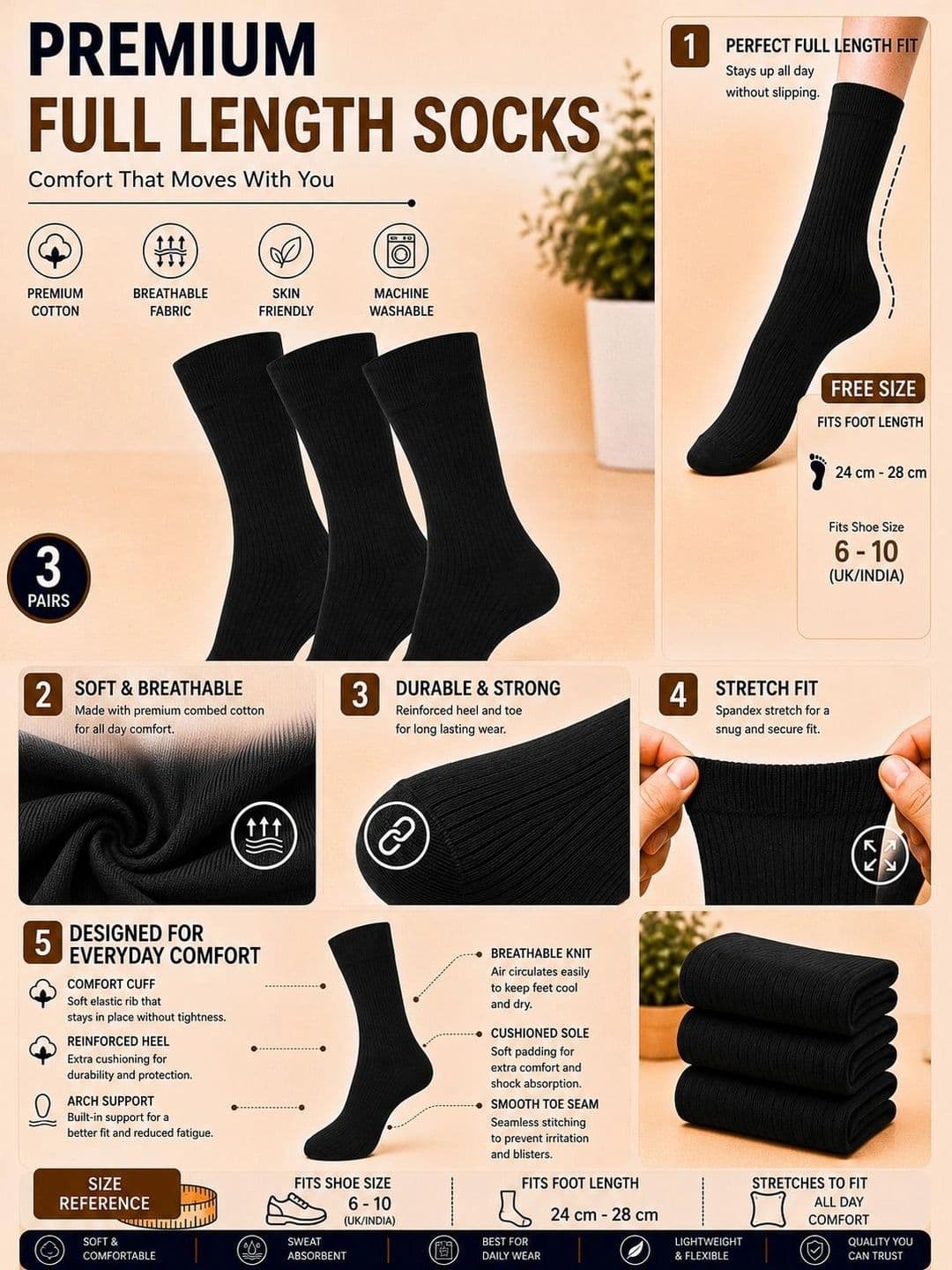 ADDOSSO Men Pack of 3 Cotton Assorted Striped Calf Length Socks thumbnail 5