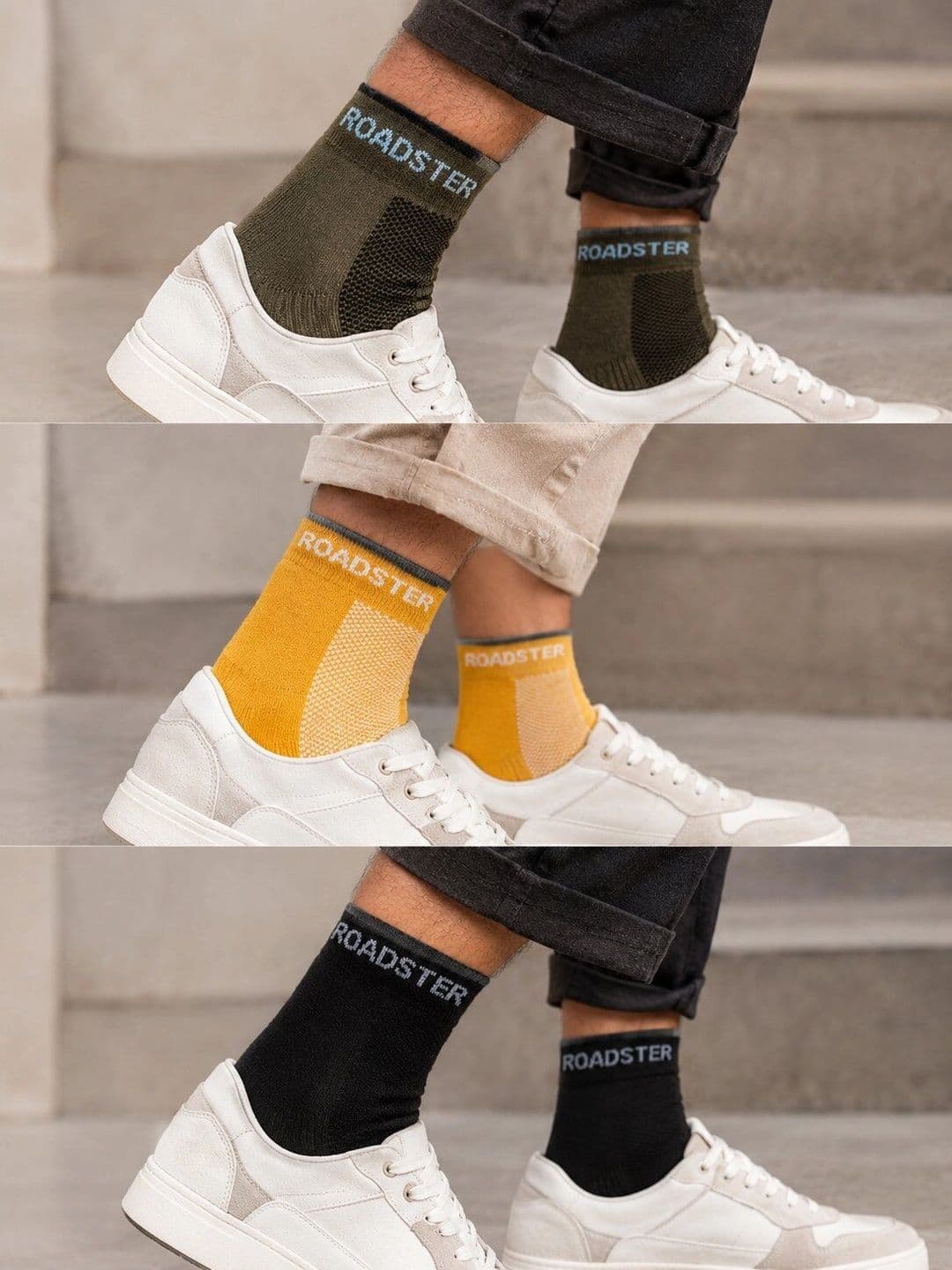 Roadster Men Pack of 3 Cotton Colourblocked Above Ankle Socks thumbnail 2