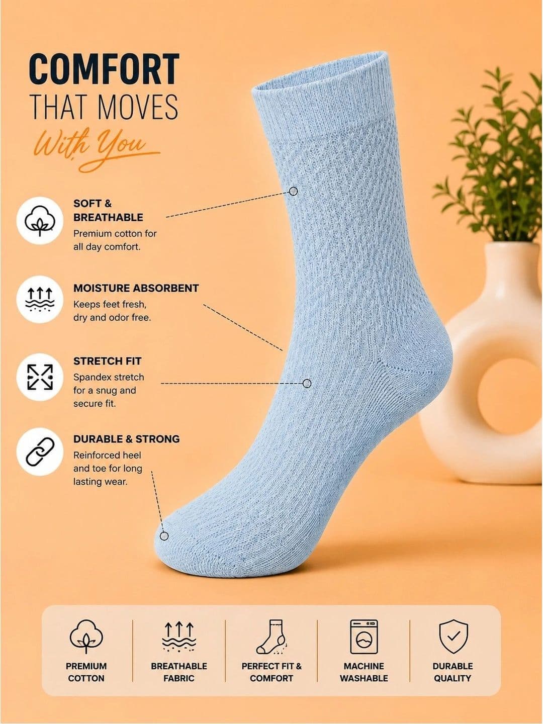 ADDOSSO Men Pack of 3 Cotton Assorted Calf Length Socks thumbnail 3