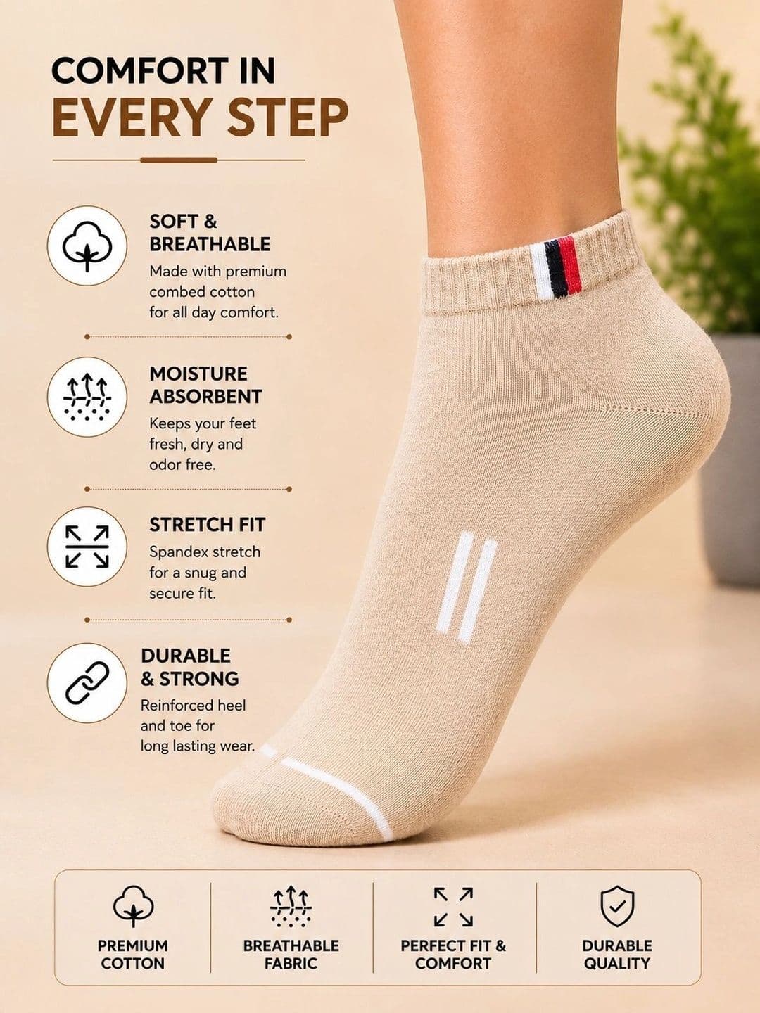 ADDOSSO Men Pack of 10 Cotton Assorted Patterned Ankle Length Socks thumbnail 2
