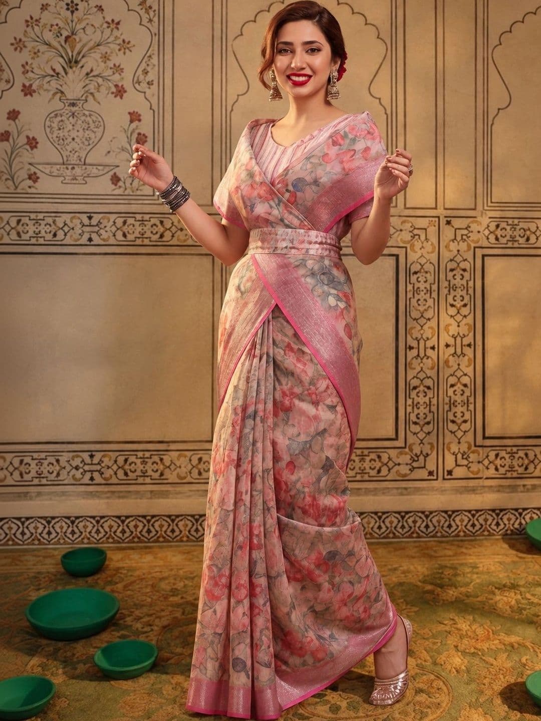 Mitera Floral Zari Silk Cotton Fusion Saree - view 1