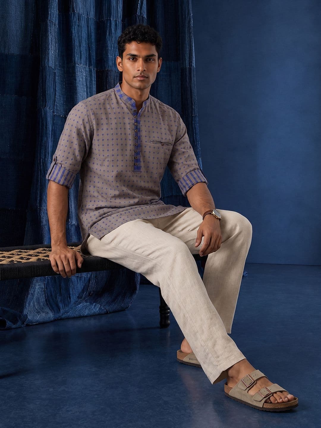 Taavi Woven Legacy Ethnic Motifs Woven Design Pure Cotton Straight Kurta thumbnail 5