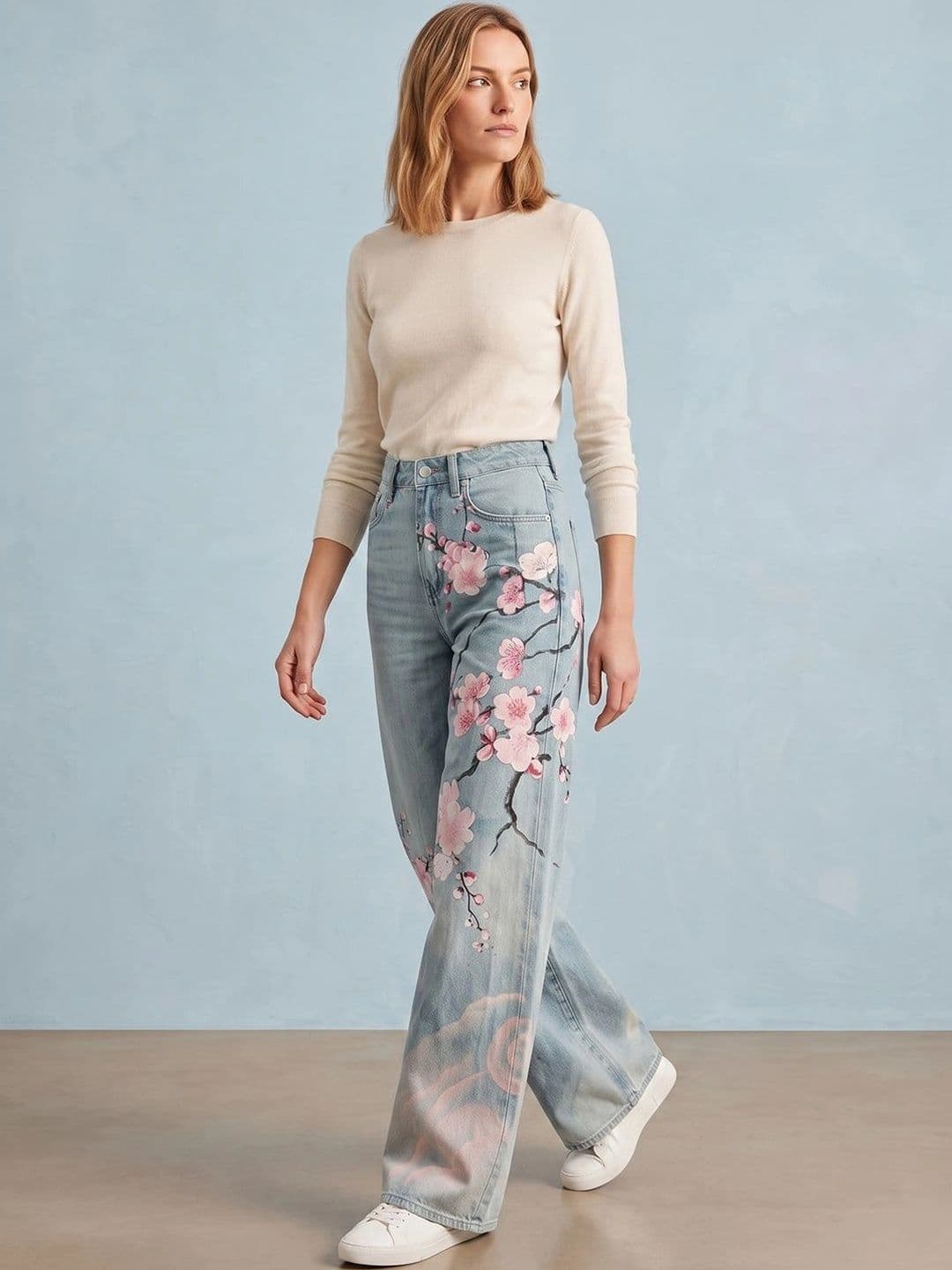 ATELIER REBEL Women Wide Leg Mid-Rise Light Fade Printed Jeans thumbnail 5