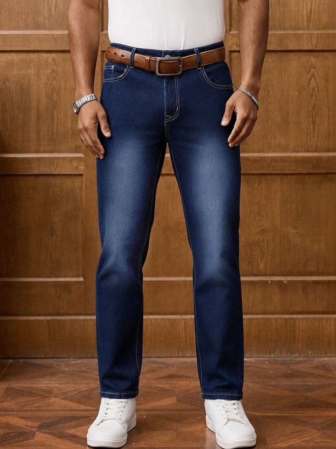 MASTERLY WEFT Men Straight Fit Mid-Rise Stretchable Jeans - view 1
