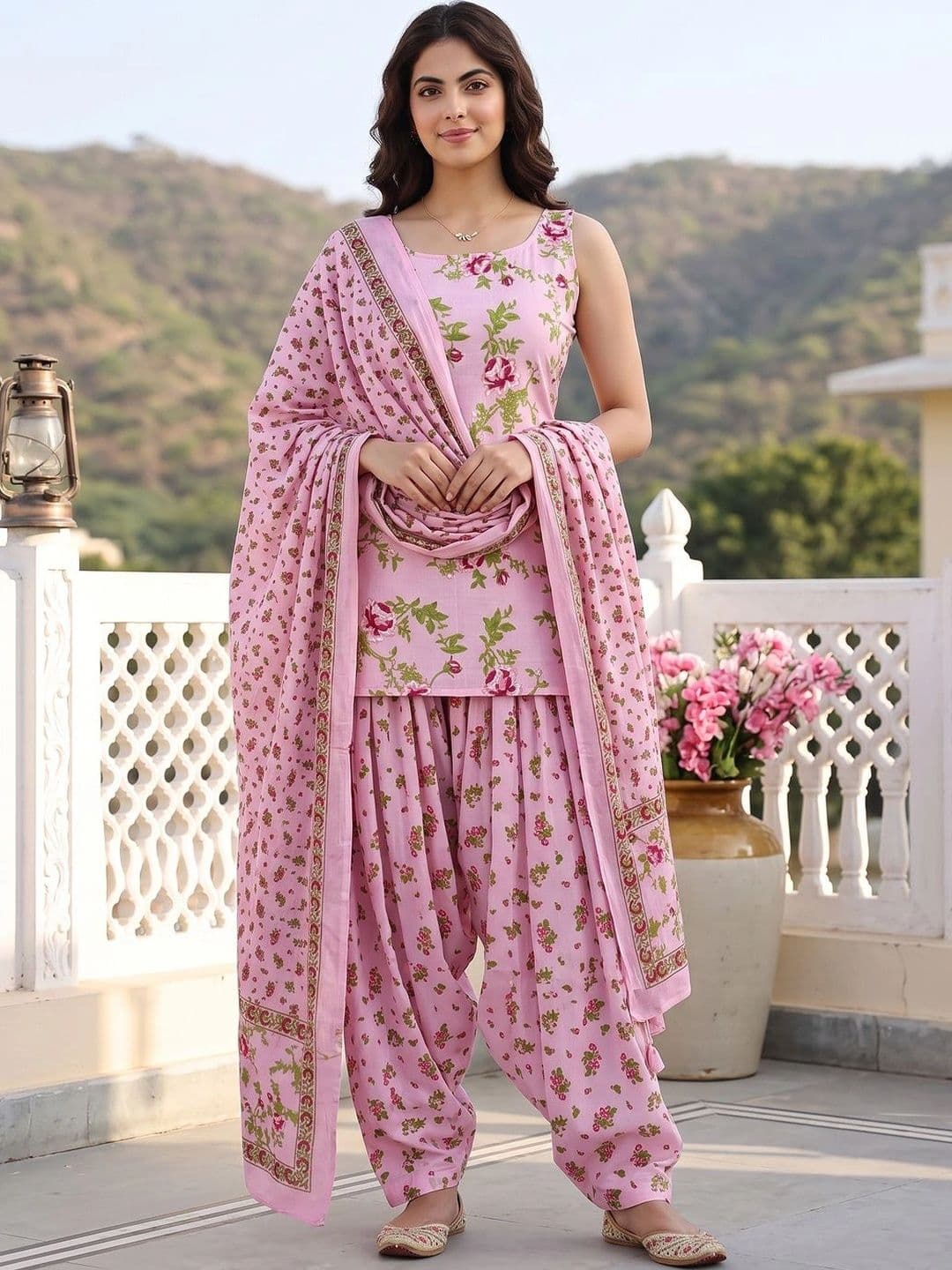 KALINI Women Floral Printed Regular Pure Cotton Kurta with Patiala & With Dupatta thumbnail 5