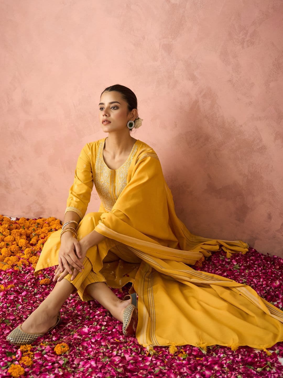 KALINI Woven Design Floral Embroidered Straight Kurta With Trouser And Dupatta thumbnail 3
