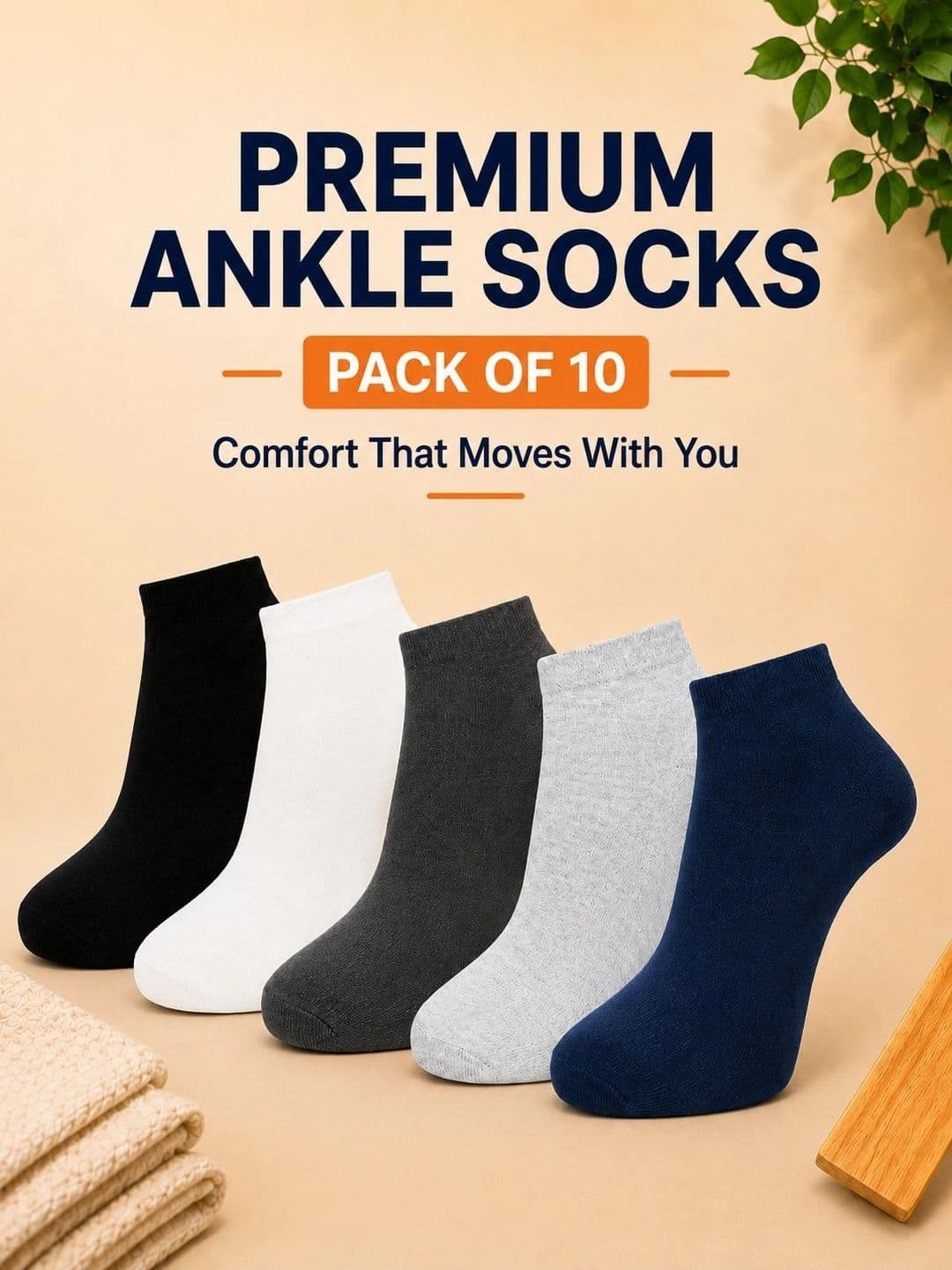 ADDOSSO Men Pack of 10 Cotton Assorted Ankle Length Socks thumbnail 3