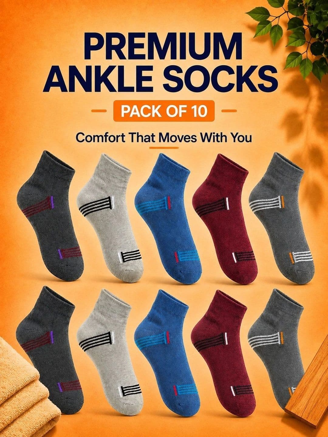 ADDOSSO Men Pack of 8 Cotton Assorted Striped Ankle Length Socks thumbnail 3