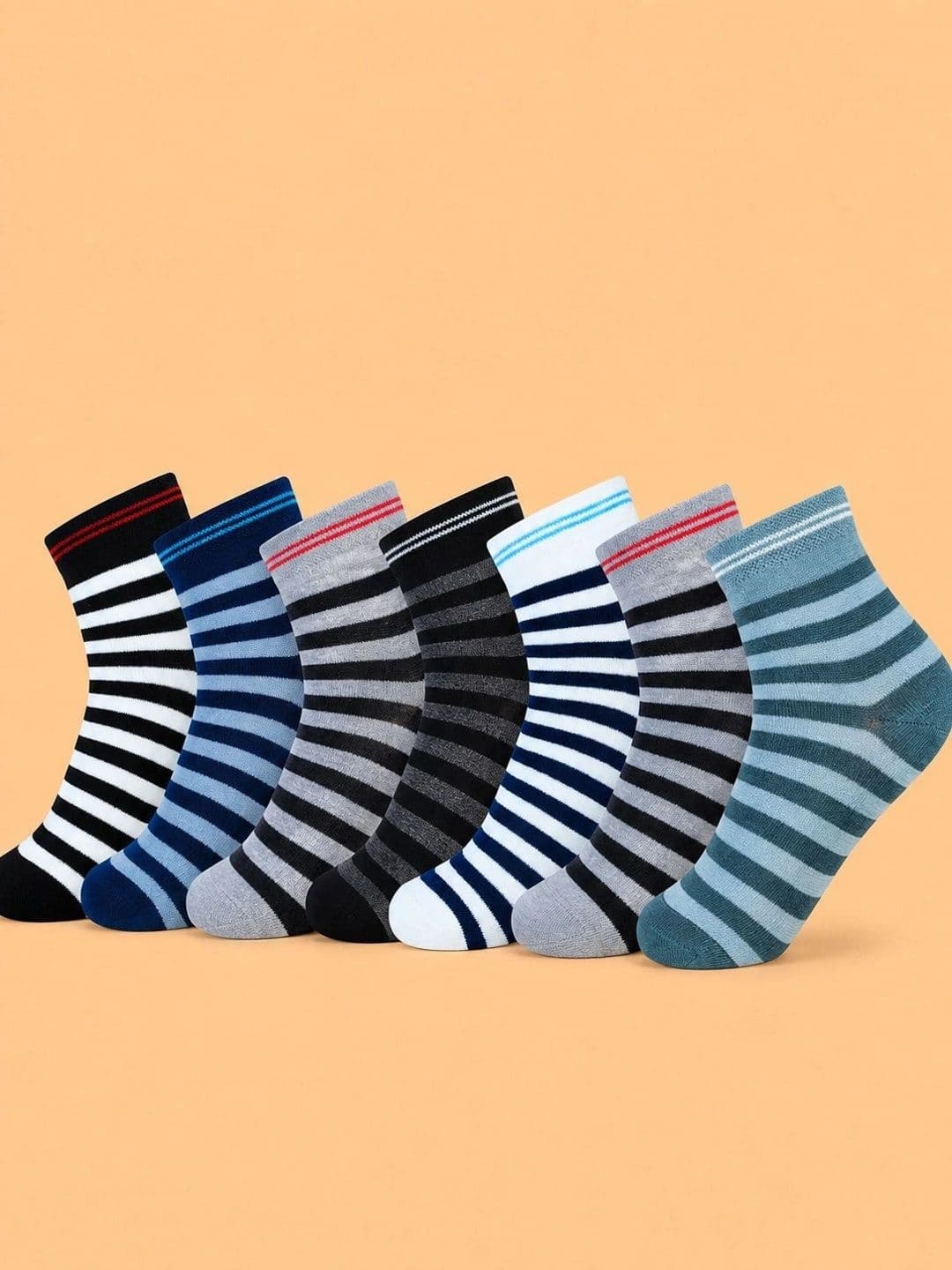 ADDOSSO Men Pack of 7 Cotton Assorted Striped Ankle Length Socks - view 1