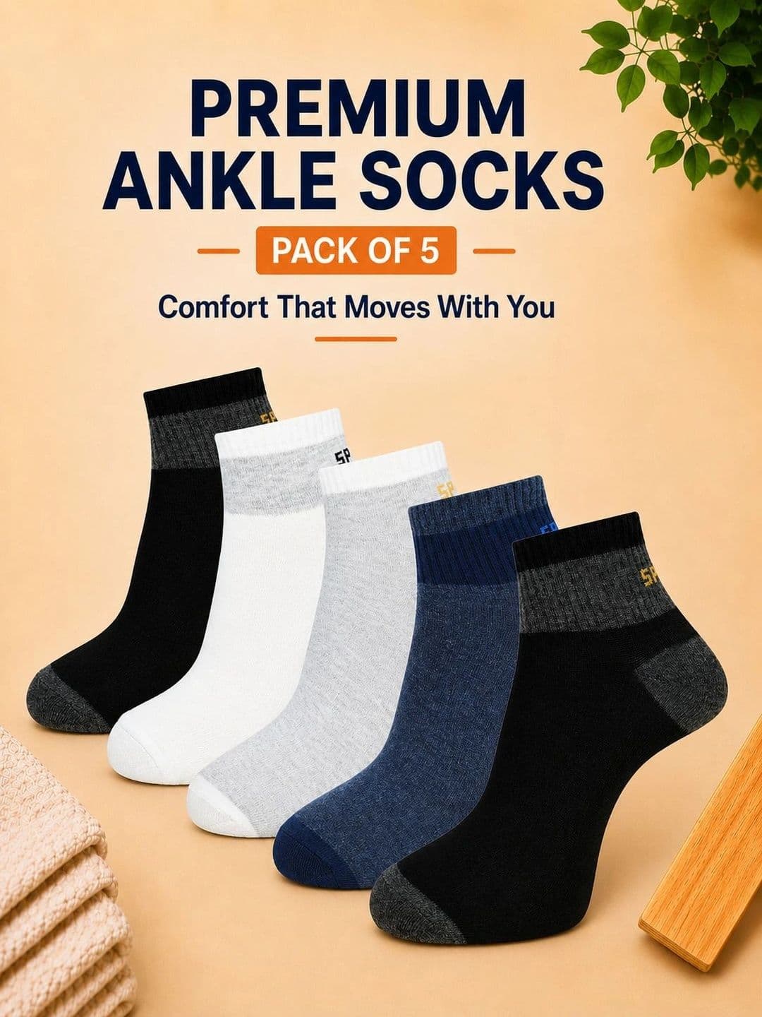 ADDOSSO Men Pack of 5 Cotton Assorted Colourblocked Ankle Length Socks thumbnail 3