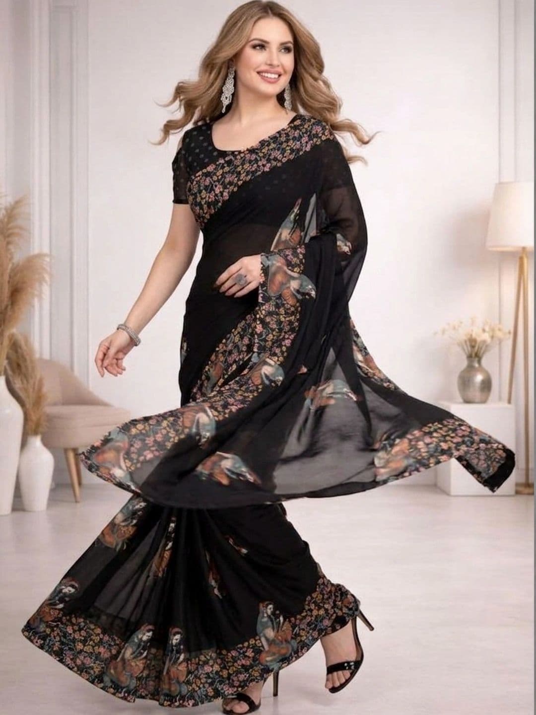 ANAND SAREES Floral Poly Georgette Designer Saree thumbnail 5