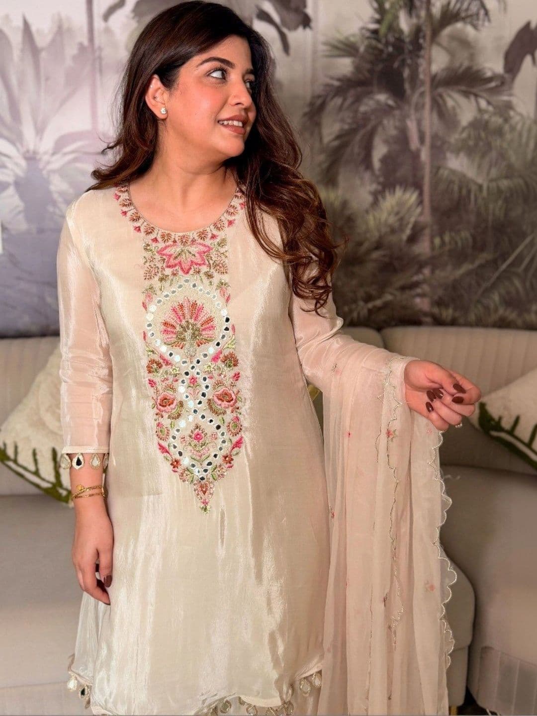 LeeliPeeri Designer Women Ethnic Motifs Embroidered Regular Mirror Work Kurta with Palazzos & With Dupatta thumbnail 6