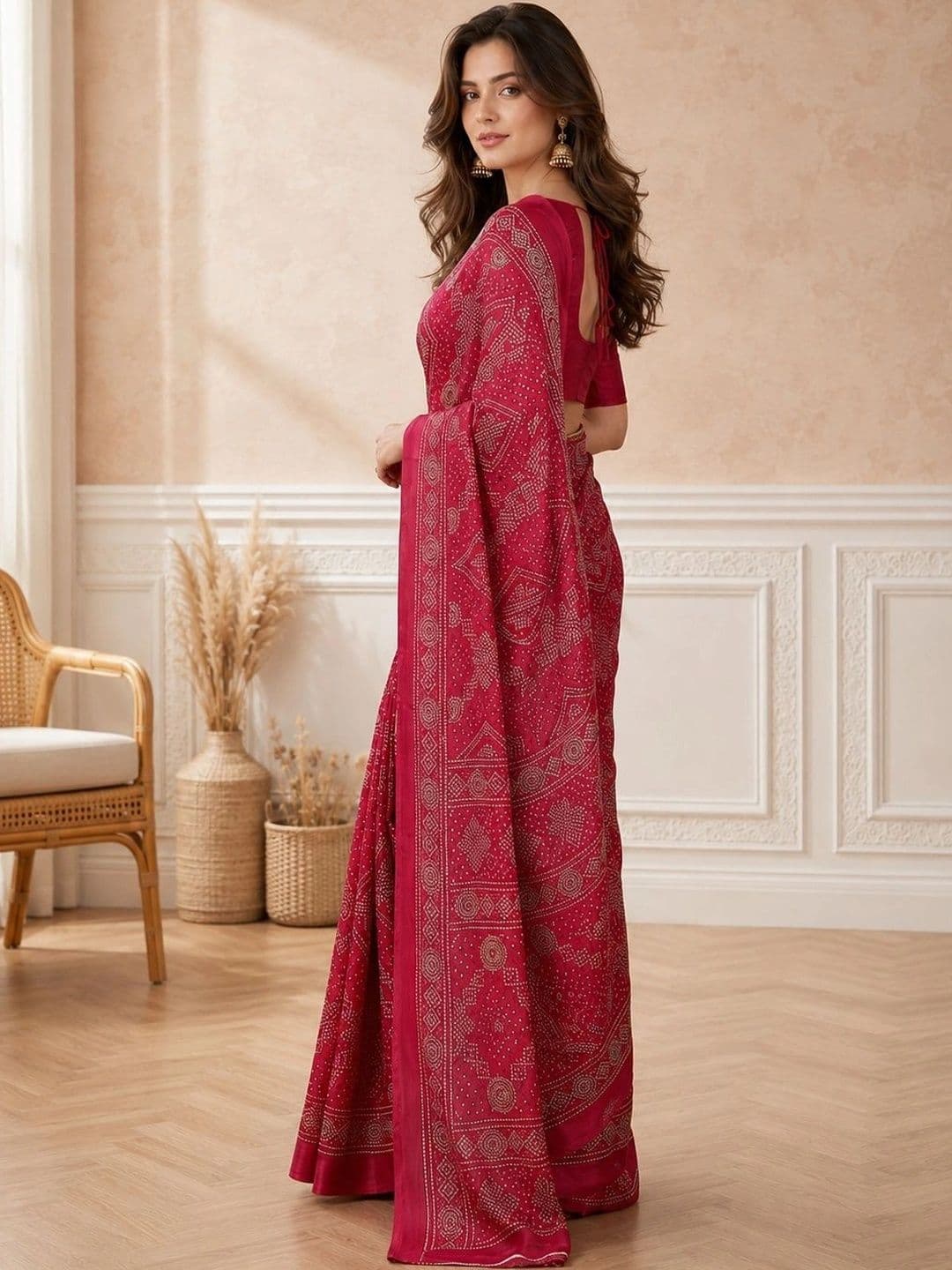 all about you Bandhani Poly Chiffon Fusion Bandhani Saree thumbnail 4
