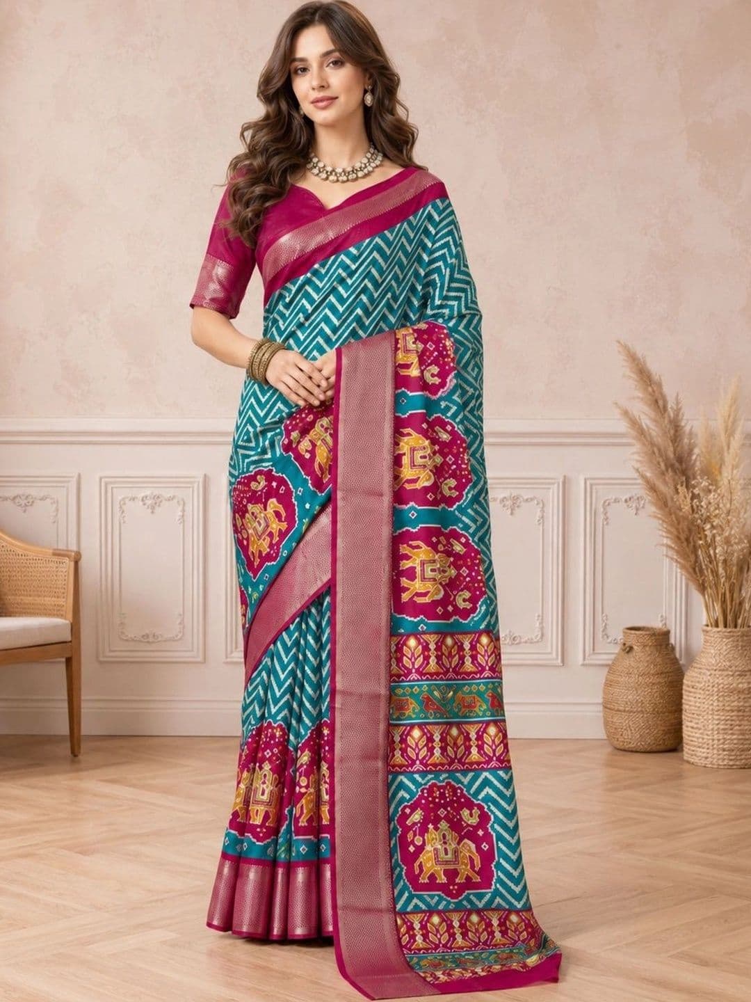 all about you Zari Silk Blend Fusion Patola Saree thumbnail 4