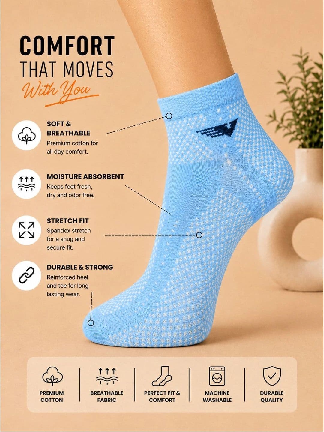 ADDOSSO Men Pack of 10 Cotton Assorted Patterned Ankle Length Socks thumbnail 5