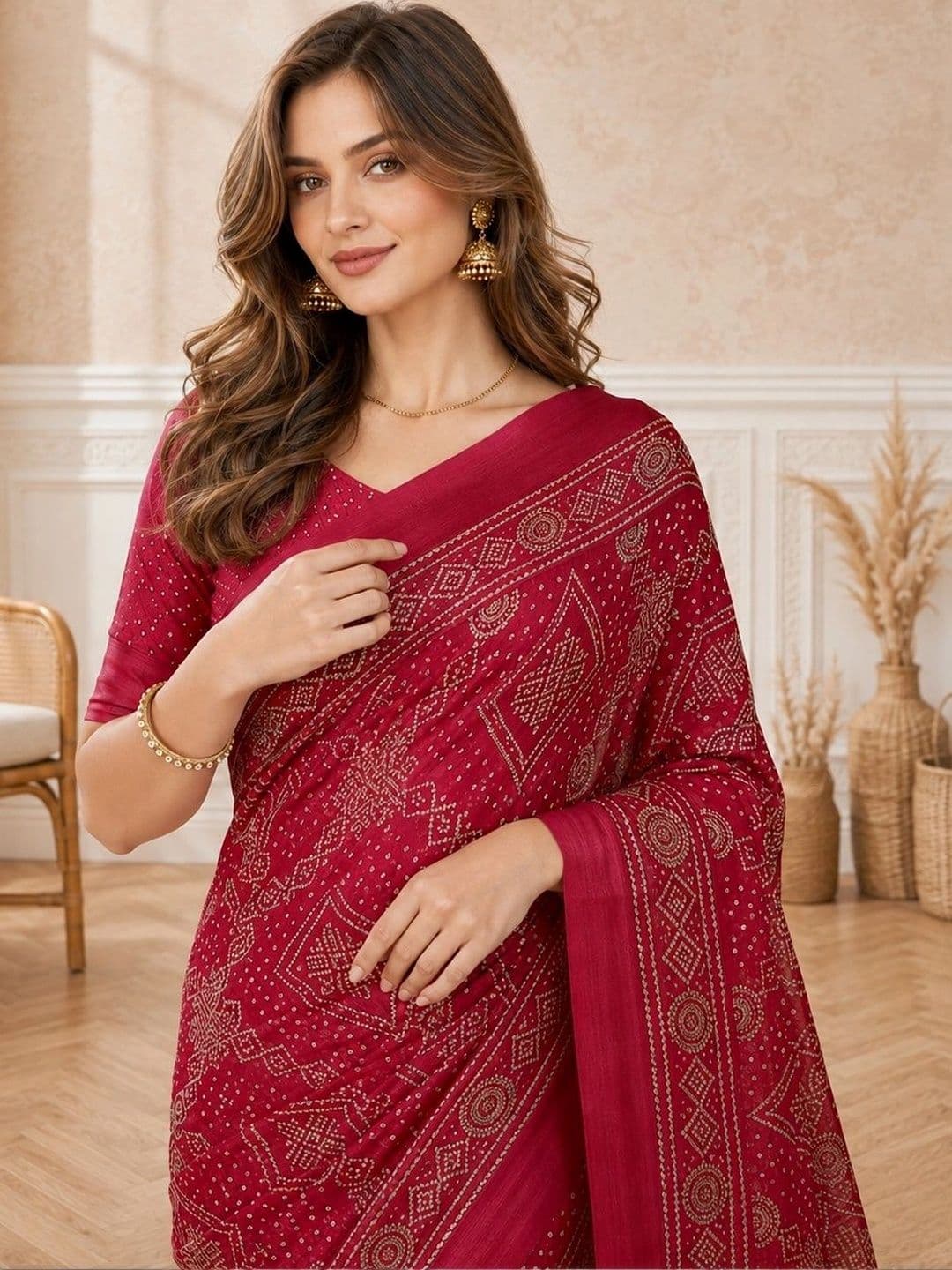 all about you Bandhani Poly Chiffon Fusion Bandhani Saree thumbnail 3