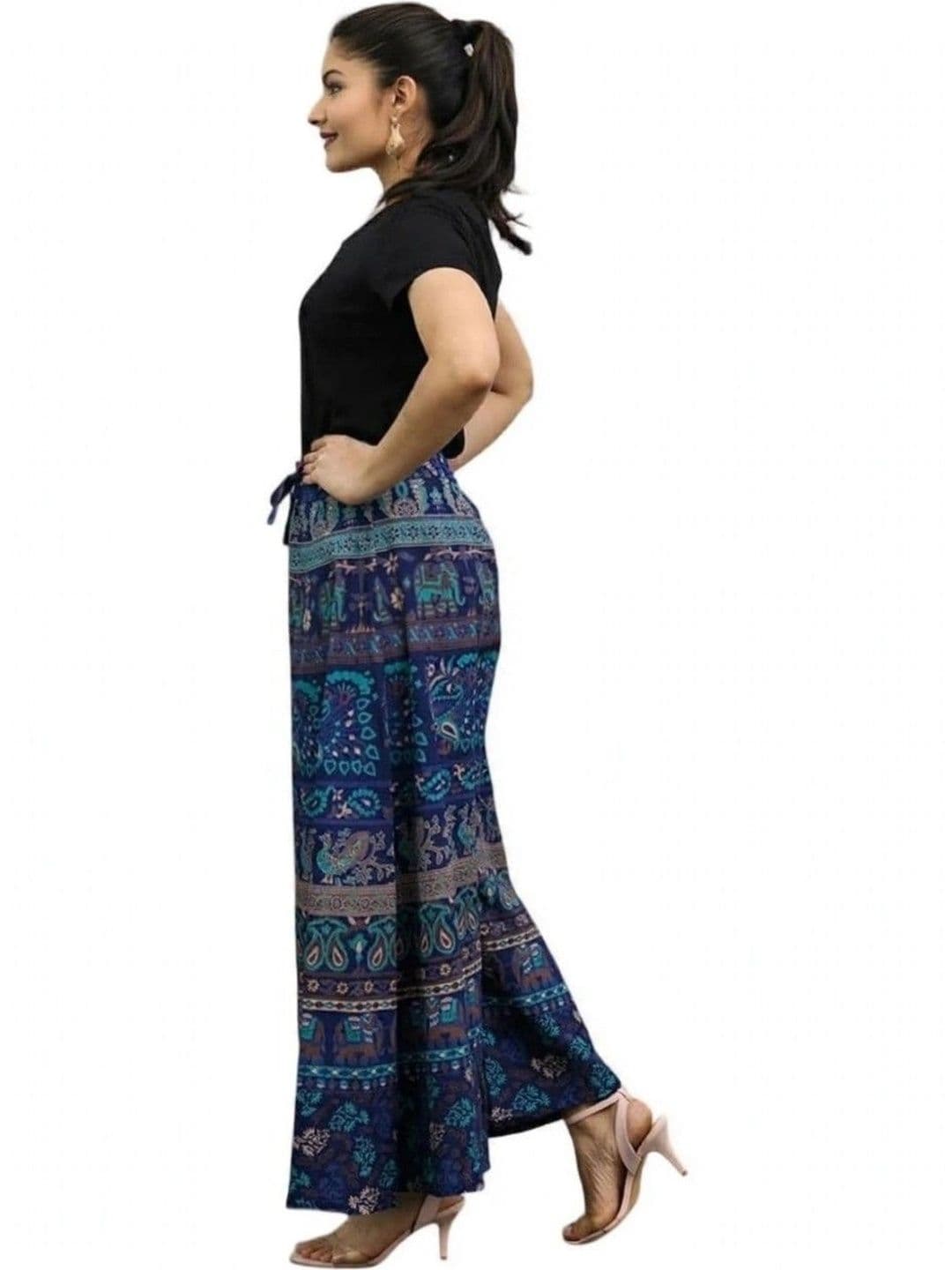 OUTER WEAR AYAM EXPORTS Women Ethnic Motifs Printed Knitted Ethnic Palazzos thumbnail 4
