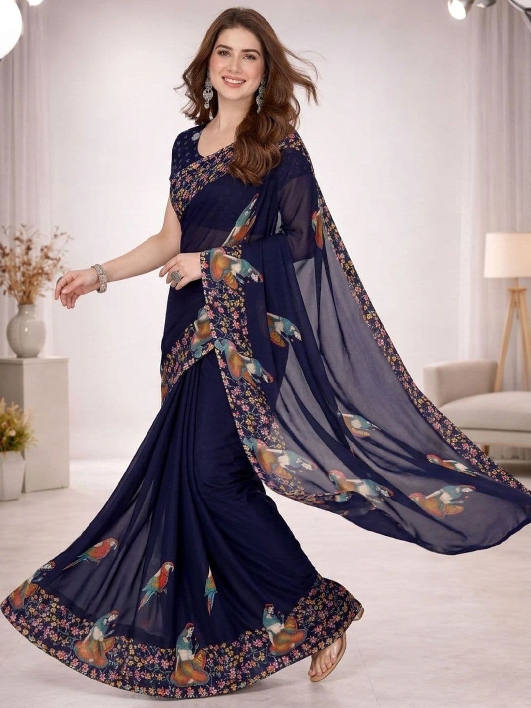ANAND SAREES Floral Poly Georgette Designer Saree thumbnail 4
