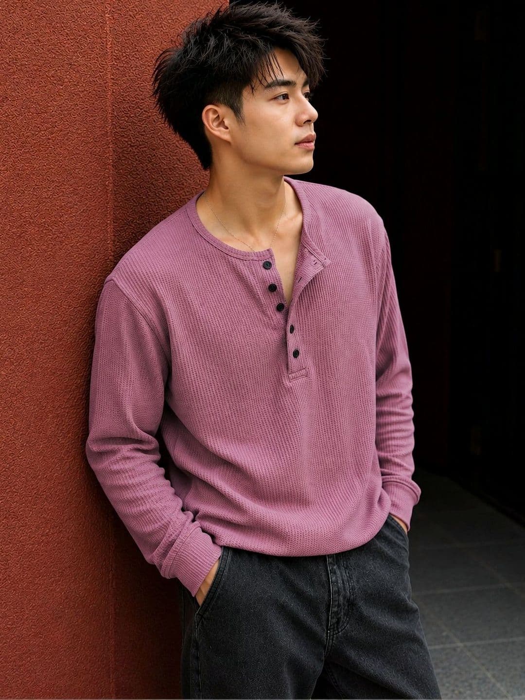 HOODLER Men Henley Neck T-shirt thumbnail 3
