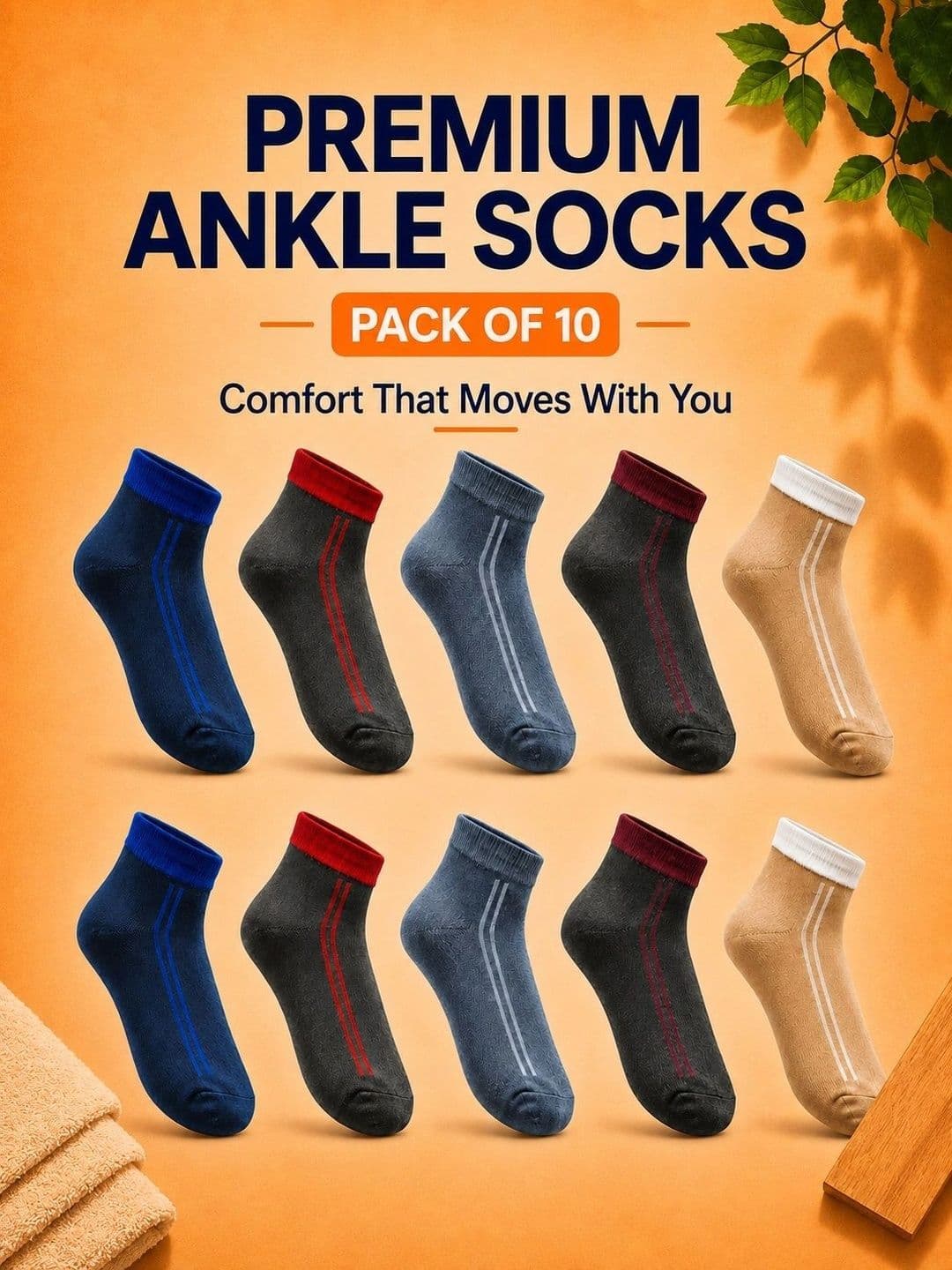 ADDOSSO Men Pack of 10 Cotton Assorted Striped Ankle Length Socks thumbnail 3